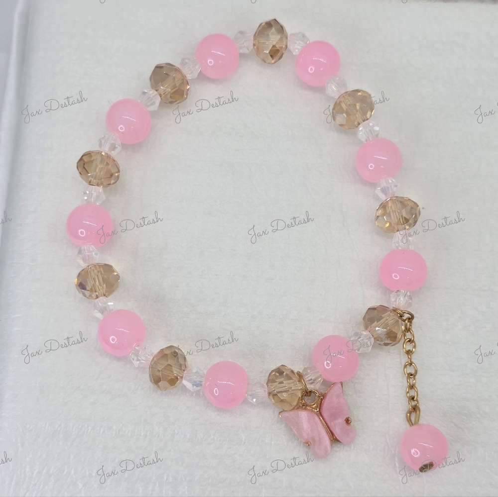 Pink and Gold Butterfly Charm Bracelet BR209 - Picture 2 of 3
